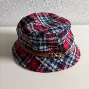 Coach Red and Blue Plaid Wool Hat